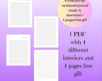 Lined & Calligraphy -Journal and Notebook Interior –PDF Printable and instant Digital download. Personal Use or comercial.