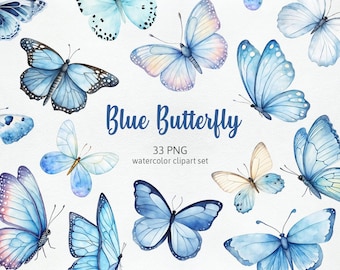 Blue Butterfly, Soft Butterflies, Light Blue Butterflies, Transparent png clipart, Watercolor Butterfly Clipart, Illustrations and Graphics