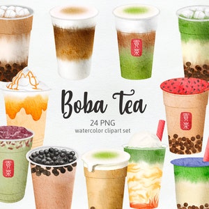 Bubble Tea Clipart Watercolor, Realistic Boba Tea Cute Drinks Cliparts, Taiwanese Beverage Decoration, Deco Digital PNG, Commercial Use