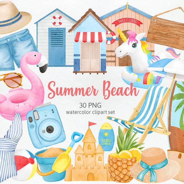 Summer Beach Vacation Travel Tropical, Surfer Surfing Sandcastle, Summer Holiday Fashion Season Sand Watercolor Clipart PNG, Commercial Use