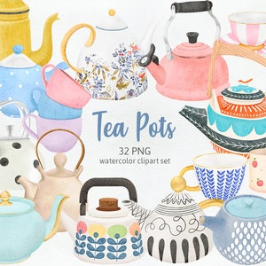 Tea Pot Collections Tasses à thé Pots floraux Théières vintage victoriennes, Scrapbook Junk Journal Tea Cups Aquarelle Cliparts PNG, Utilisation commerciale