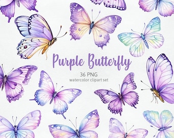 Purple Butterfly, Soft Butterflies, Light Baby Purple Butterflies, Watercolor Butterfly Clipart, Transparent clipart, Illustrations Graphics