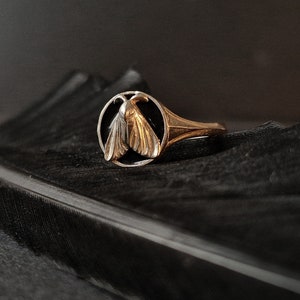 Silver Gothic Moth Ring "Child of Night" in Black || Dark academia / Fairy core / Cottage core style