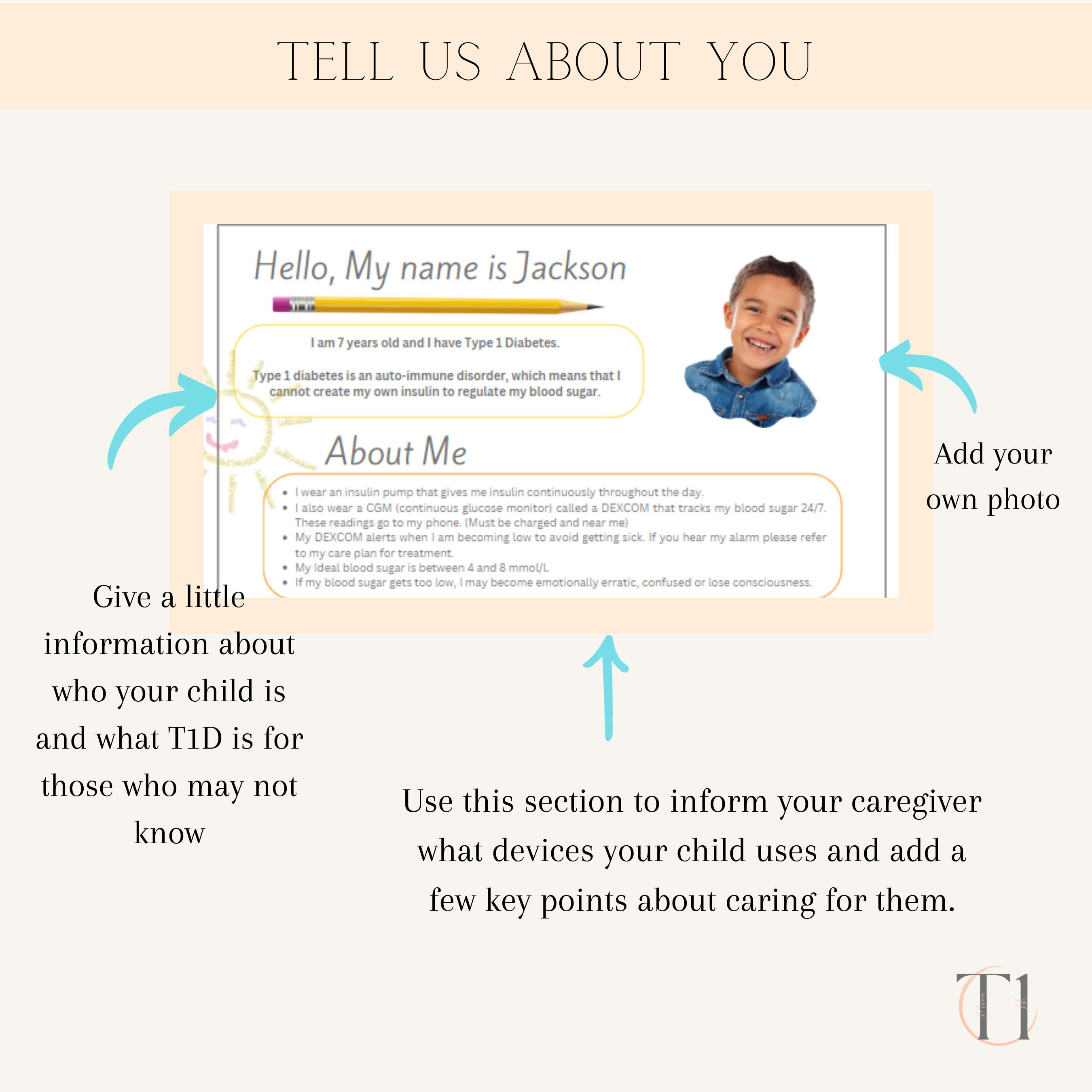 Type 1 Diabetes School Info Sheet, Child Medical Care Plan (editable ...