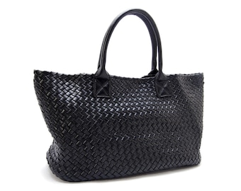 Woven Tote Bag Open Top Black