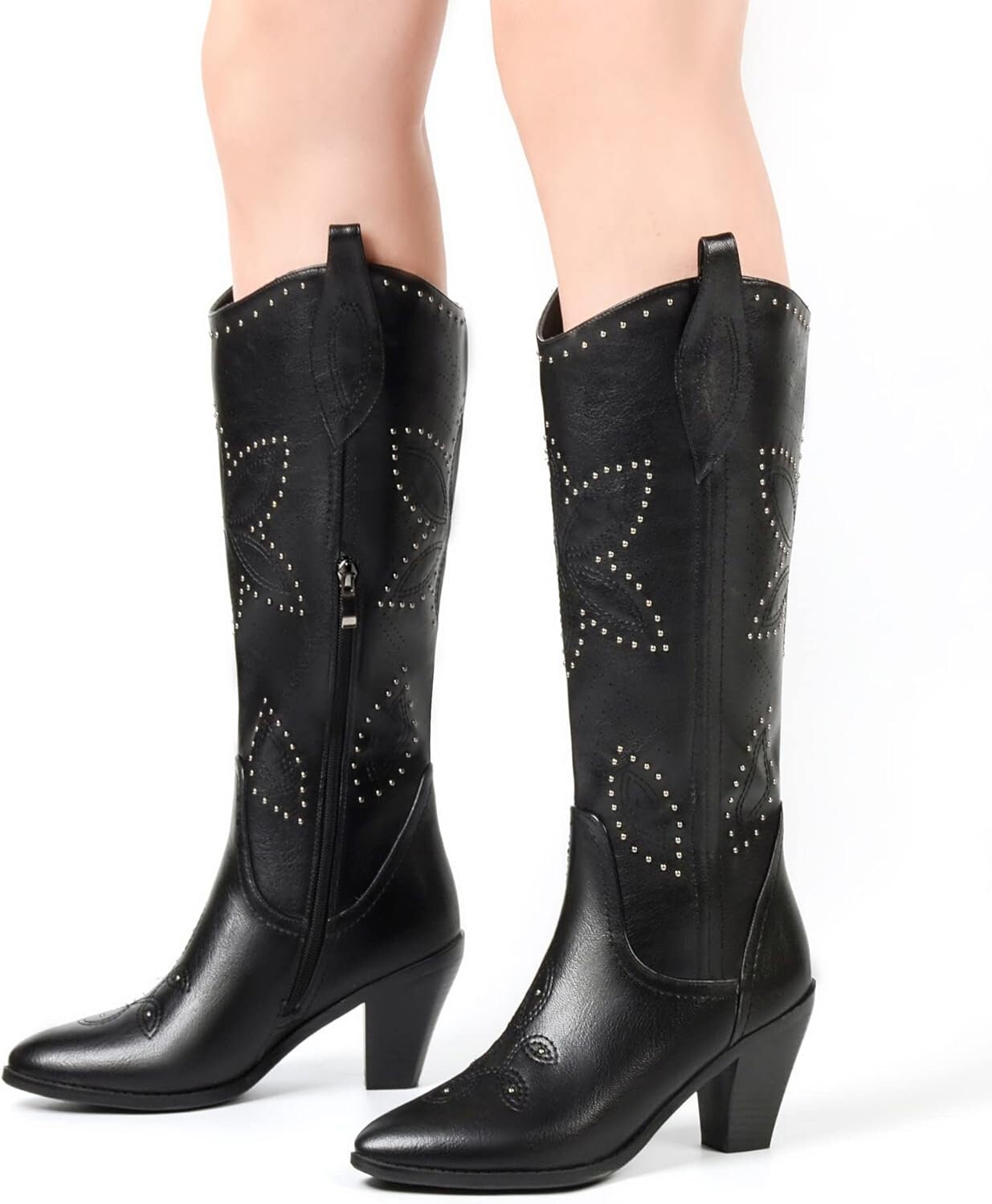 The Bronco Black | Knee High Cowboy Western Boot