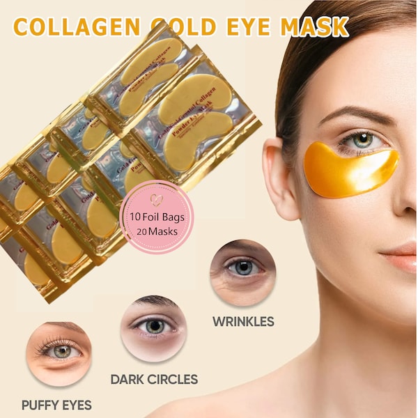 Basic - 10 foil bags with a pair Undereye Mask  Patches 24K Gold Eye Mask, Collagen Under Eye Treatment, Dark Circle Eye Pads, Anti-Wrinkle