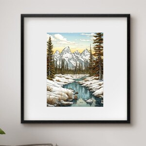 Grand Teton Nationalpark | Landschaft | Natur | 8,5 Zoll x 11 Zoll | Digitale Kunst | Poster | Abbildung