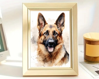 German Shepherd | Dogs | Watercolor | Animals | 6 inch x 9 inch | Digital Art | Poster | Illustration