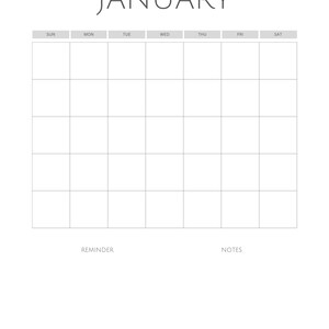Basic Blank Yearly Calendar PDF Digital Download