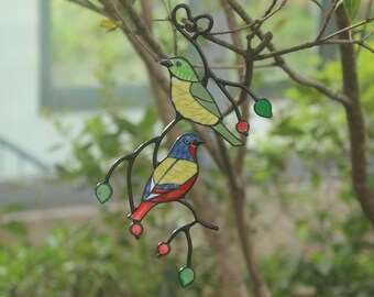 Colourful Birds Two Goldfinches Singing Bird Art Gift for Parents Living Room Decoration