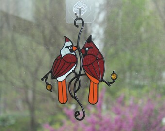 Cardinal Stained Glass Suncatcher Gift Bird Stained Glass Window Hanging Decoration