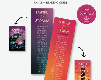 Throne of Glass - Tandem Read Bookmarks Guide Set of Two, EOS Empire of Storms, TOD Tower of Dawn, Sarah J Maas, Digital File, Bookish Merch