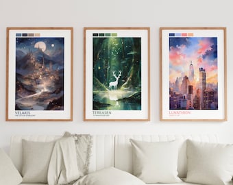 ACOTAR by Sarah J Maas- set of 3 instant digital download watercolor art prints, Crescent City, Throne of Glass Printable Wall Art, Booktok
