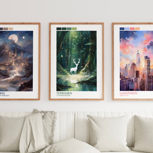 ACOTAR par Sarah J Maasse - lot de 3 tirages d'art à l'aquarelle en téléchargement numérique instantané, Crescent City, Art mural imprimable trône de verre, Booktok