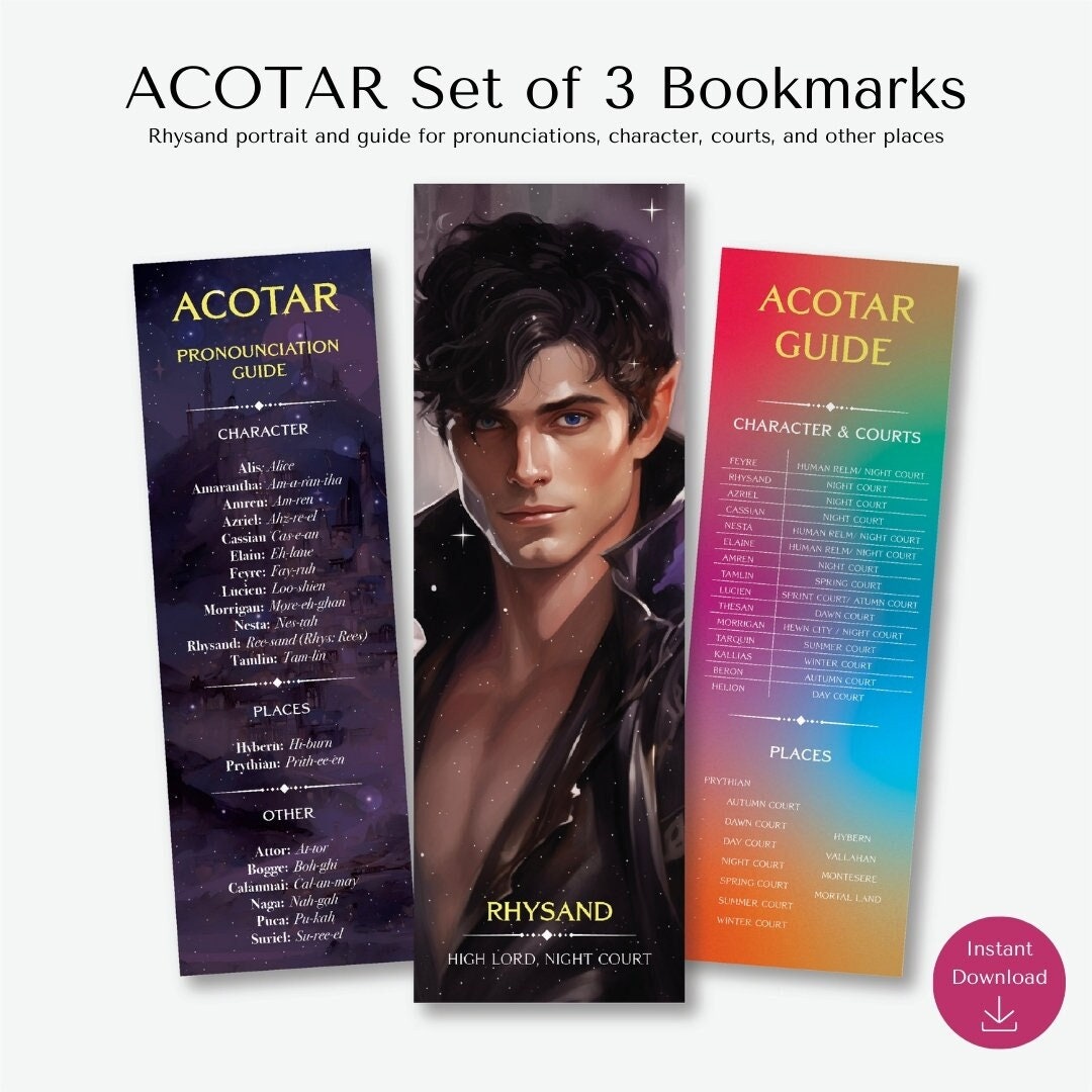 ACOTAR Bookmarks Cheat Sheet, Rhysand Portrait Bookmarks, Night Court