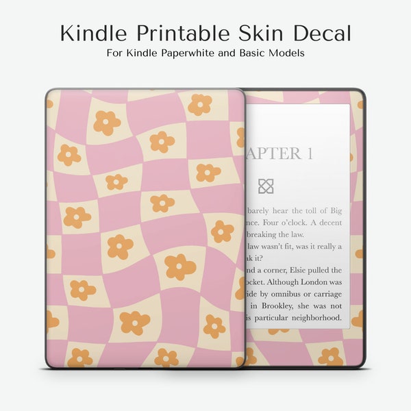 KINDLE SKIN DECAL for decalgirl.com, Digital Instant Download, Kindle Paperwhite Skin, Kindle Basic Skin, Groovy Checkered Daisy Flower