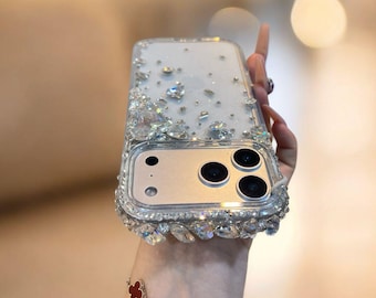 Funda brillante transparente con cristales austriacos para iPhone: Funda brillante, compatible con iPhone 17 Pro, iPhone 17 Pro Max, Samsung y todos los teléfonos.
