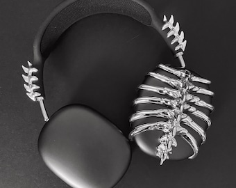 3D Printed Spine AirPods Max Covers: Glossy Silver Cyberpunk Headphone Attachment