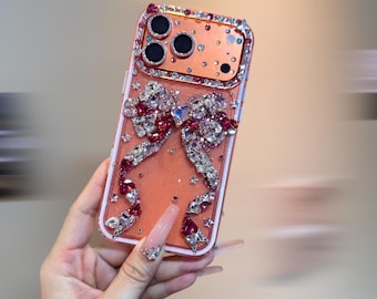 Bow Austrian Crystal iPhone Case: Sparkling Bling Austrian Diamond Cover, for iPhone 17, iPhone 17 Pro, iPhone 17 Pro Max, all phones