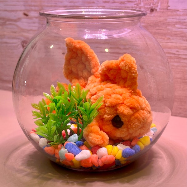 Stress free pet Goldfish, No maintenance fish bowl, no water aquarium pal, aquatic desk friend, no mess class pet, crochet fish in bowl