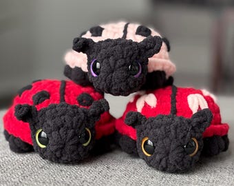 Little crochet lady bugs, pink and red stuffed lady bug, desk pal