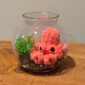 Mini stress free pet Octopus, Handmade crochet octo in a bowl, no water aquarium pal, desk friend, no mess class pet, dorm decor