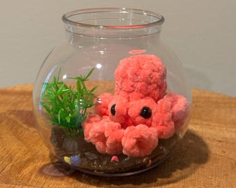 Mini stress free pet Octopus, Handmade crochet octo in a bowl, no water aquarium pal, desk friend, no mess class pet, dorm decor