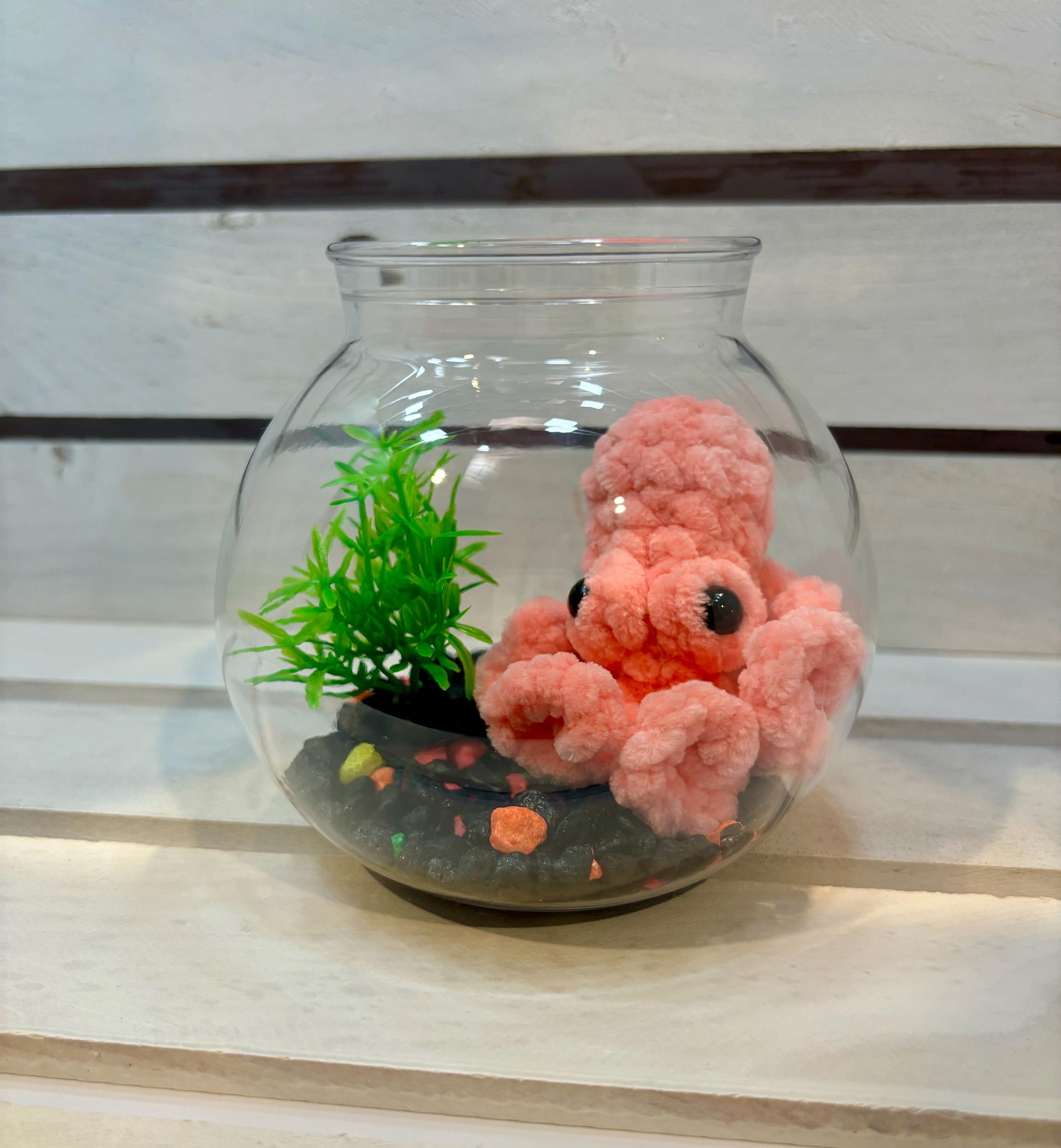Mini stress free pet Octopus, Handmade crochet octo in a bowl, no water aquarium pal, desk friend, no mess class pet, dorm decor