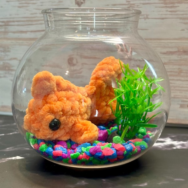 Mini stress free pet Goldfish, Handmade crochet fish in a bowl, no water aquarium pal, desk friend, no mess class pet, dorm decor
