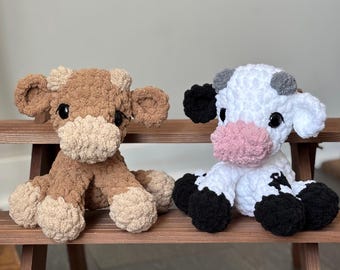 Small Crochet Baby Cow, handmade crochet calf, small sitting cow, desk decor, cow lover gift, cow stuffed animal