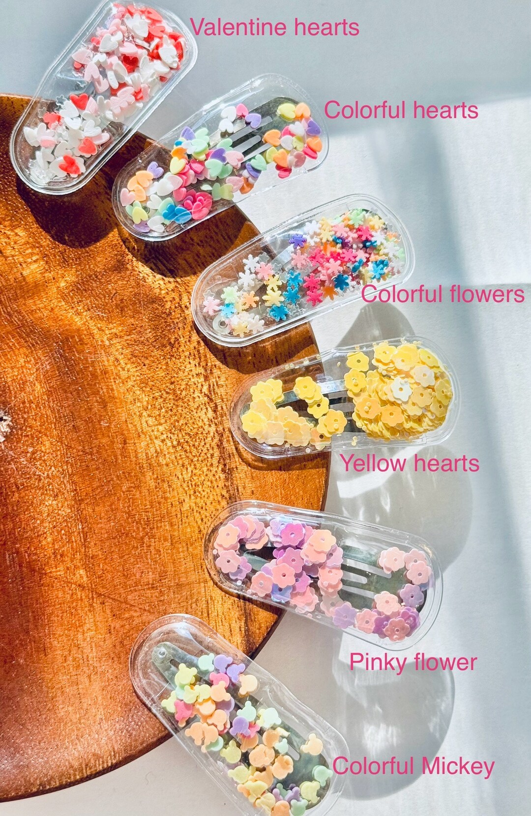 Set of 2 Confetti Shaker Snap Clips, Flower Shaker, Birthday Bow, Party