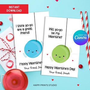 Cartão de Dia dos Namorados Yo-Yo, brinquedo de Dia dos Namorados para impressão na escola, brinde de brinquedo Yo Yo, brinde de festa de classe de Dia dos Namorados sem doces, etiqueta de Dia dos Namorados para meninos e meninas