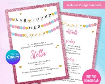 Editable She Found Her Lover Invite Printable, Lover Bachelorette Printable Invitation, Custom Friendship Bracelet Eras Bridal Shower Invite