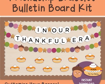 In Our Thankful Era Friendship Bracelet Bulletin Board Kit, Thanksgiving Era Printable Banner, Thanksgiving Bulletin Board Classroom Decor