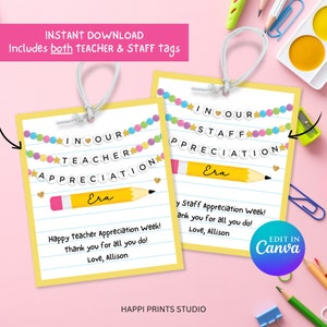 In Our Staff Appreciation Era Gift Tag, Editable Friendship Bracelet Teacher Appreciation Week Tag, Teacher Appreciation Era Printable Tag