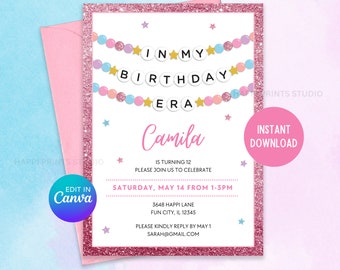 Lover Birthday Invitation, In My Birthday Era Printable Invitation, Editable Friendship Bracelet Invite, Digital Eras Birthday Party Invite