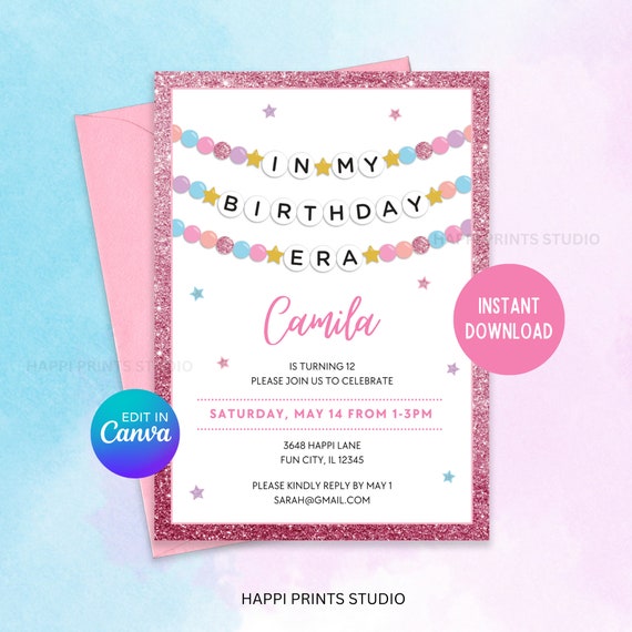 Lover Birthday Invitation, In My Birthday Era Printable Invitation, Editable Friendship Bracelet Invite, Digital Eras Birthday Party Invite