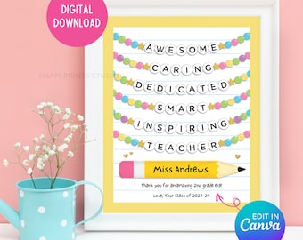 Teacher End of School Year Gift, Friendship Bracelet Teacher Wall Print, Teacher Era Sign Teacher Class Gift, Teacher Appreciation Week Gift