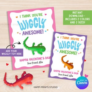 3Dプリントの関節動物のバレンタインカード、ミニフィジェットトイタグ、編集可能なウィグルアニマルバレンタインギフトタグ（デジタルダウンロード）