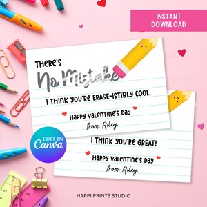 Bleistift Radiergummi Valentinstag Klassenzimmer Austausch Karte, Radiergummi Favor Tag, Schule Valentinstag druckbare, niedliche Bleistift Klasse Favor, Non Candy Valentine