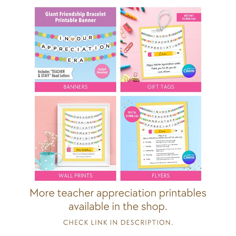 In Our Teacher Appreciation Era Gift Tag, Editable Friendship Bracelet Teacher Appreciation Week Tag, Teacher Thank You Printable Tag image 6