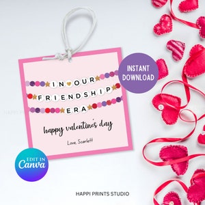 In Our Friendship Era Valentine, vriendschapsarmband afdrukbare valentijnskaart, valentijnscadeaukaartje, valentijnscadeaukaartje, cadeaukaartje vriend