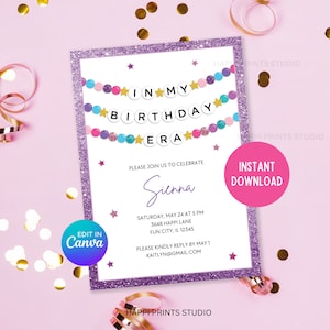 In My Birthday Era Friendship Bracelet Printable Invite, Editable Birthday Invitation