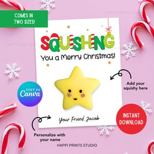 Squishing Ihnen eine frohe Weihnachtskarte, druckbare Schulweihnachtsspielzeug, Mochi Squishy Spielzeug Favor, Non Candy Weihnachten Squishy Party Favor Tag