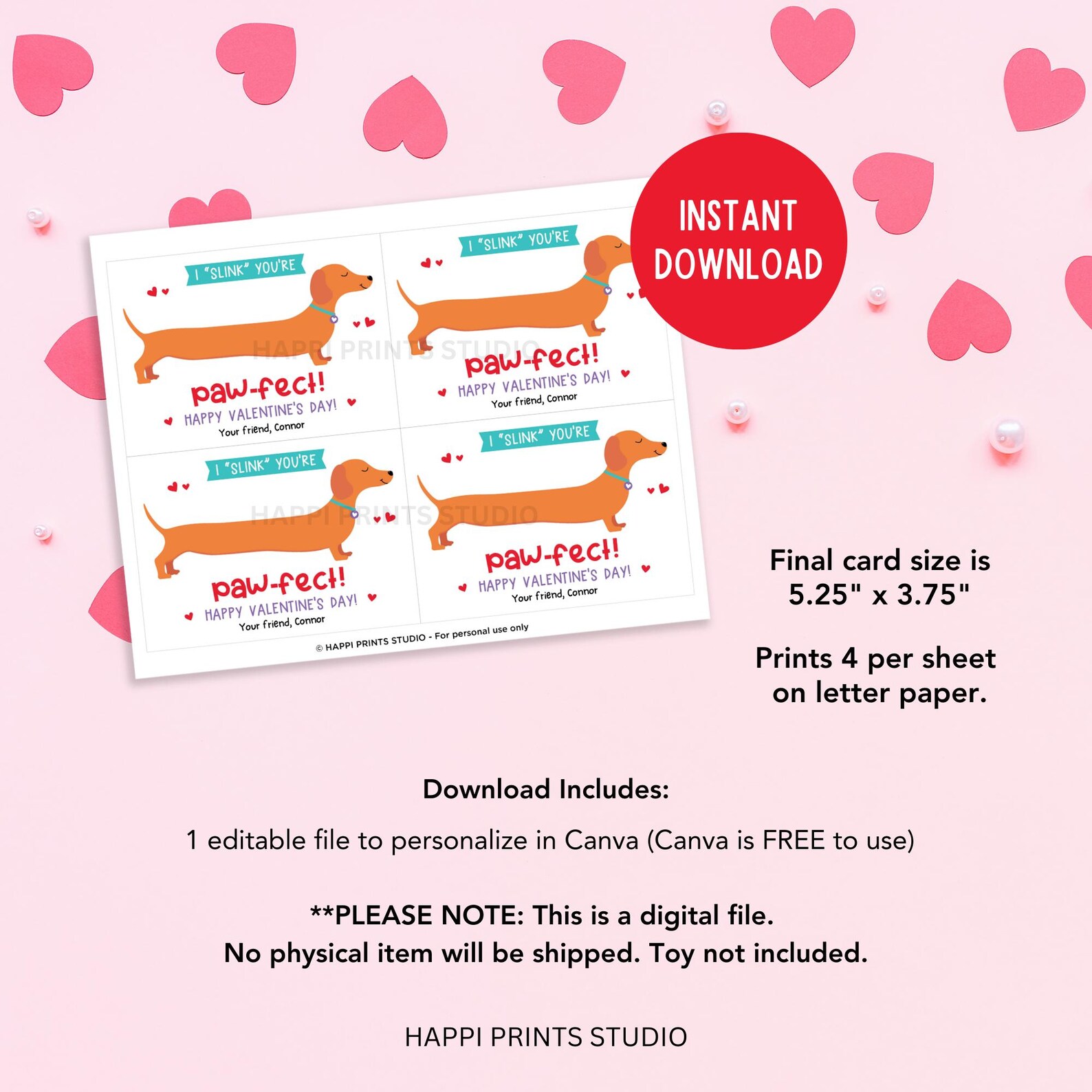 Slinky Valentine Classroom Exchange Card, Slinky Dog Valentine