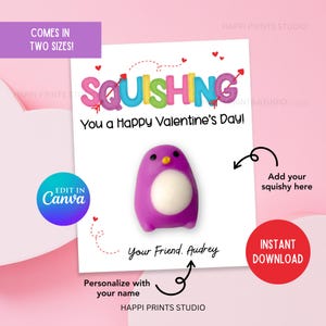 Cartão de Feliz Dia dos Namorados Squishing You, brinquedo escolar para impressão de dia dos namorados, brinde de brinquedo mole Mochi, brinde de festa mole sem doces para dia dos namorados
