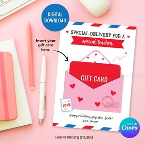 Porte-cartes cadeau Saint-Valentin pour professeur, cadeau de remerciement pour professeur, porte-cartes Saint-Valentin imprimable pour professeur, courrier enveloppe Saint-Valentin