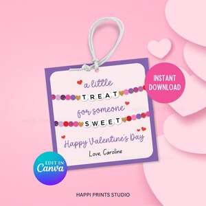 Sweet Treat Freundschaftsarmband Valentinstag druckbare Karte, Klasse Valentinstag Bevorzugung Geschenkanhänger, Jemand Süßes Favor Tag, Klasse Gefälligkeiten, Cookie Tag