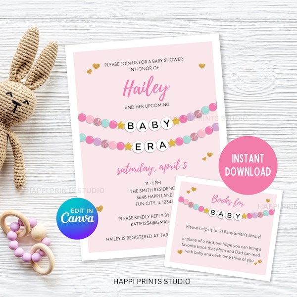 Pink Baby Era Baby Shower Invitation 0Printable, Editable Friendship Bracelet Baby Shower Invite, Baby Girl Baby Shower, In My Baby Era